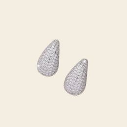 Silver Pavé Teardrop Stud Earrings